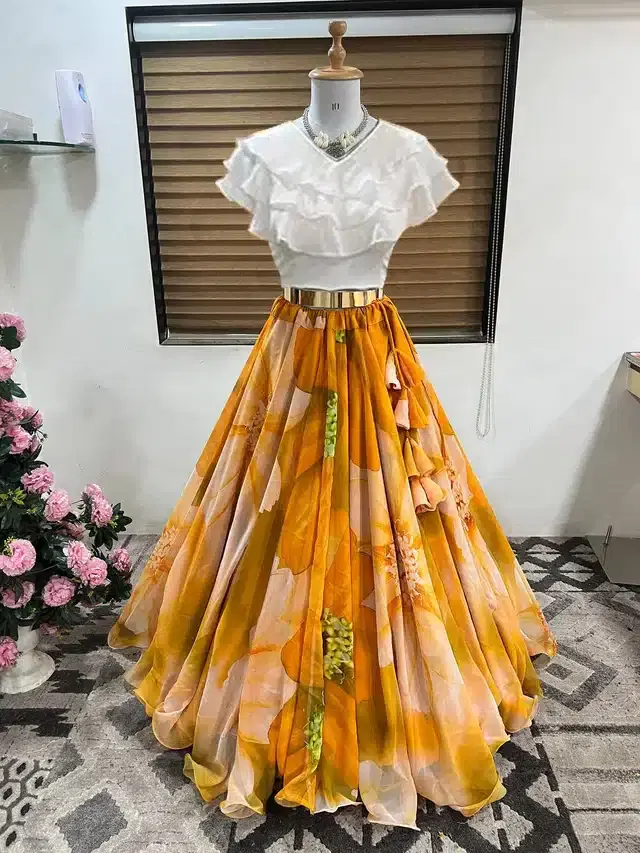 Ready to Wear Lehenga Choli for Women (Yellow, XS)