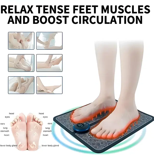 Wireless EMS Pain Relief Rechargeable Foldable with 8 Modes and 19 Intensity Levels Foot Massager, Blue