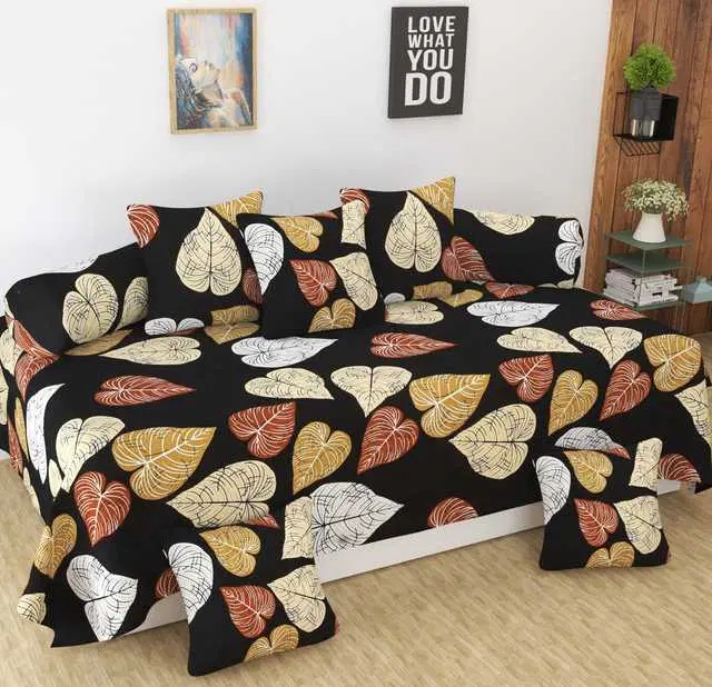 Homefab Microfiber Diwan Set, Black, 60X88 In, HF-133