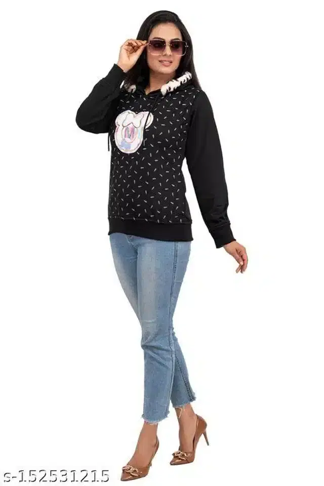 Cotton Blend Sweatshirt for Women (Black, S)