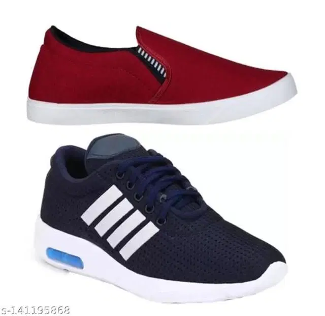 Loafers with Casual Shoes for Men, Pack of 2 (Navy Blue & Maroon, 8)