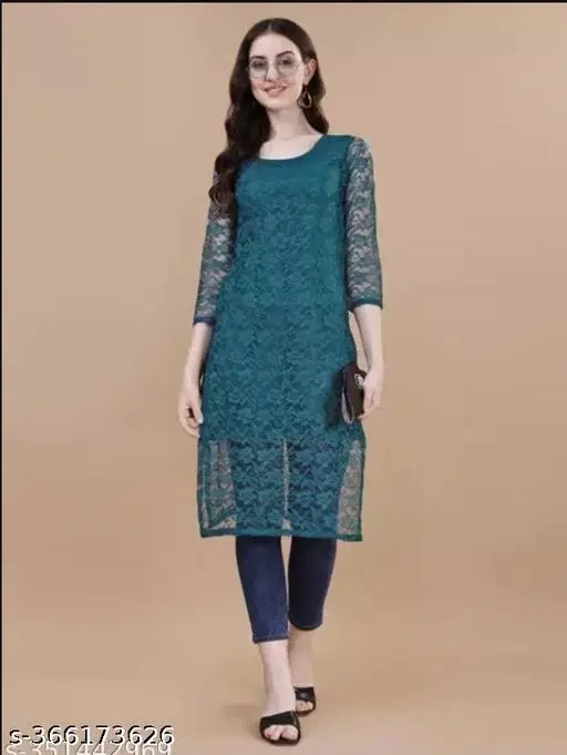 Net Kurti for Women,  Teal  (S)