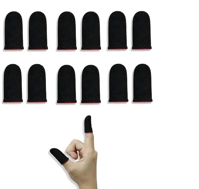 Microfiber Anti-Slip Mobile Gaming Finger Sleeves, Black, Set of 6