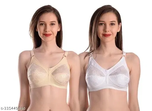 Nylon Bra for Women, White & Nude, Pack of 2 (28B)