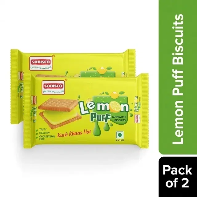 Sobisco Lemon Puff Cream Biscuits 132 g (Pack of 2)