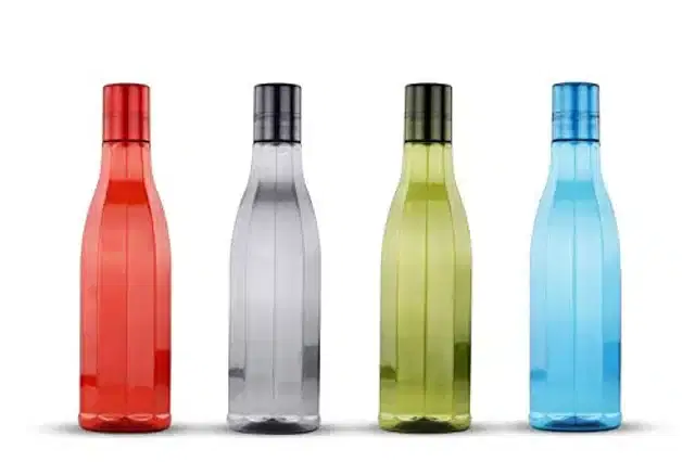 Airtight Plastic Water Bottle with Lid, Multicolor, 1000 ml, Pack of 6