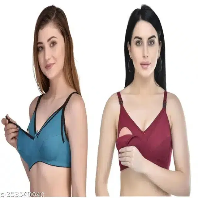 Cotton Blend Feeding Bra for Women, Pack of 2 (Assorted, XXL)