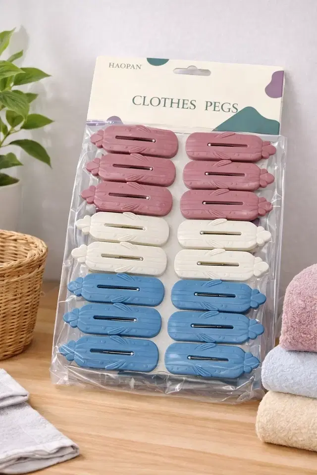 Plastic Clothespins Set 16-Piece Strong Grip Laundry Clips for Clothes Drying – Non-Slip, Durable, Multi-Color Pegs