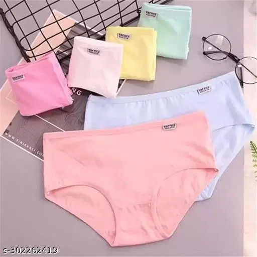 Solid Mid Rise Hipster Cotton Blend Briefs for Women, Pack of 6 (Multicolor, M)