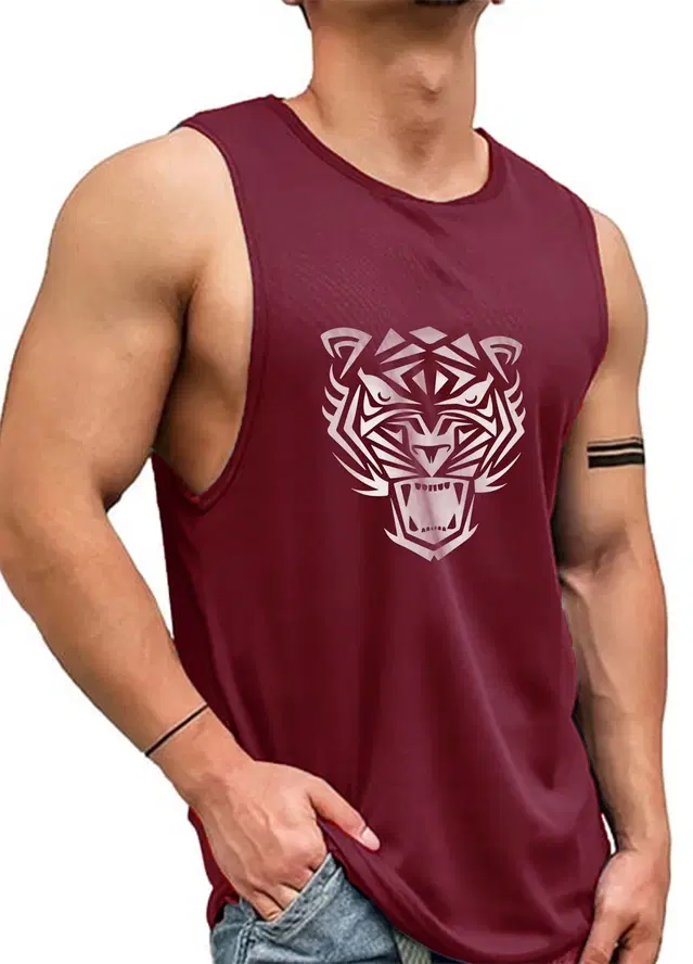 Polyester Printed Vest for Men (Maroon, S)
