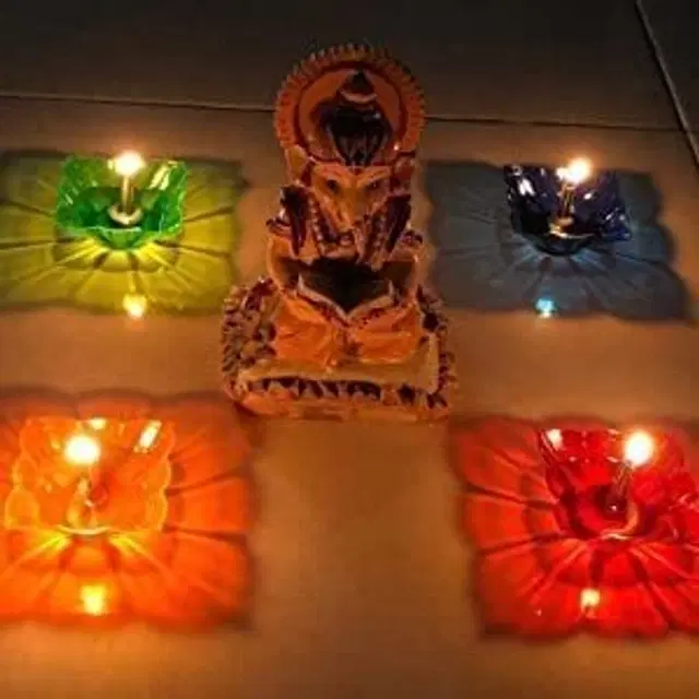 Plastic 3D Shadow Reflection Floating Diwali Diyas, Multicolor, Pack of 12