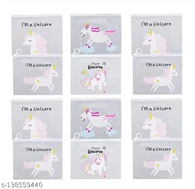 Plastic Unicorn Pouches, Multicolor, Pack of 12