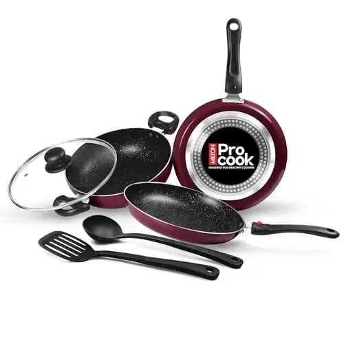 Milton Pro Cook Kitchen Jewel Set, 5 Pc Non-Stick Cookware Set, Peach