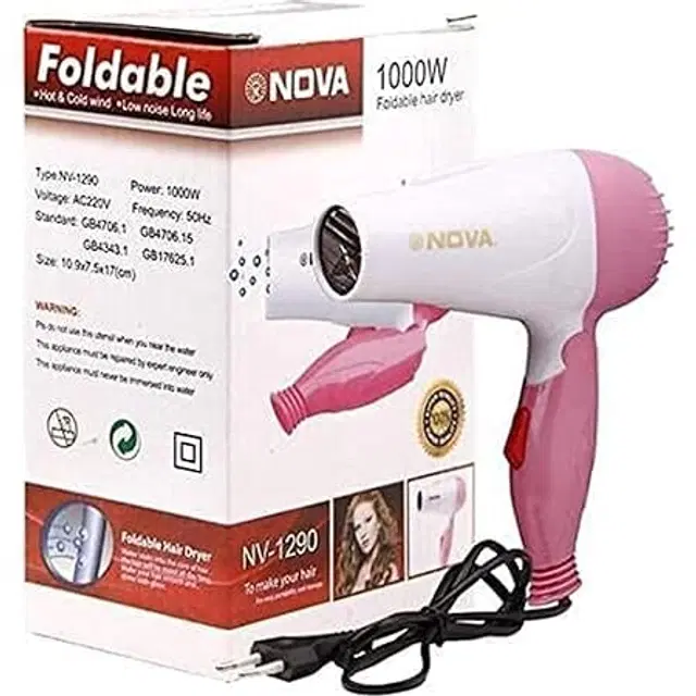 Professional Foldable Hair Dryer for Women, Pink, 1000 W