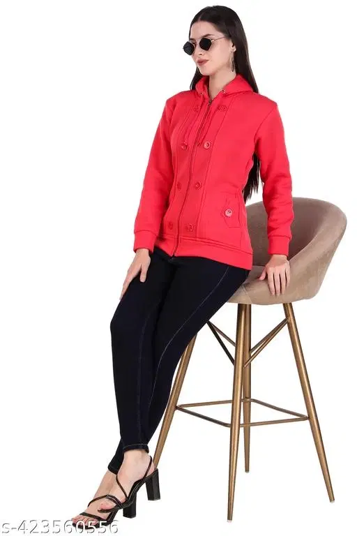 Polyester Sweater for Women (Red, S)