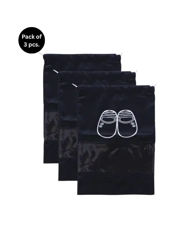 Non Woven Waterproof Shoe Cover, Cloth Organizer, Black Pack of 3