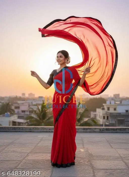 Georgette Saree for Women, Red (5.5 M)