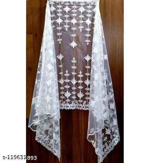 Embroidered Rajasthani Net Floral Sewing & Embroidery (White, Free Size)
