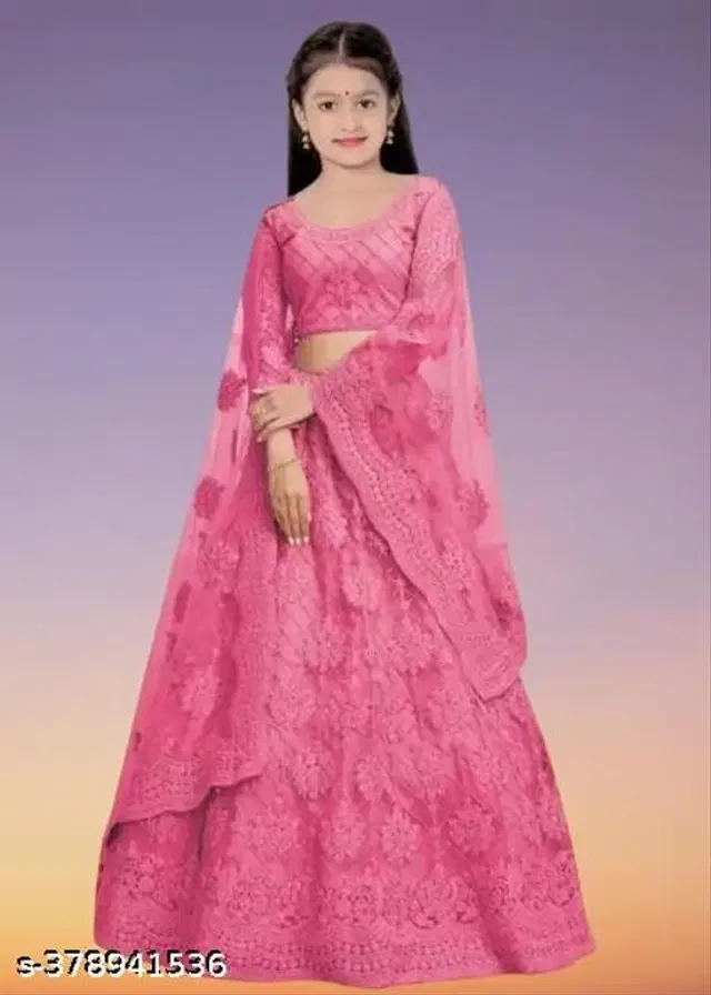 Net Lehenga with Choli & Dupatta for Girls (Pink, 4-5 Years)