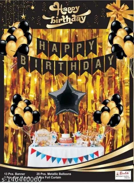 Mathur Enterprises Happy Birthday Celebration Decoration Kit, Pack Of 1, Black & Gold, ME-24