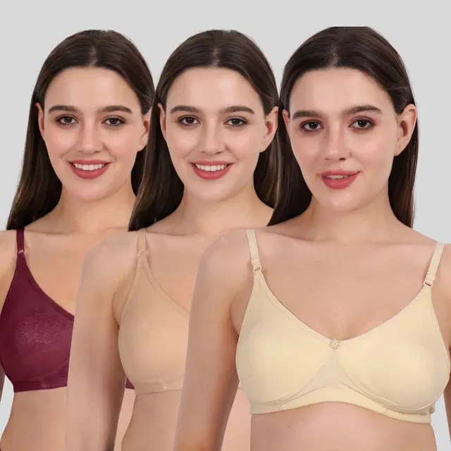 Cotton Bra for Women, Multicolour, Pack of 3 (28B)