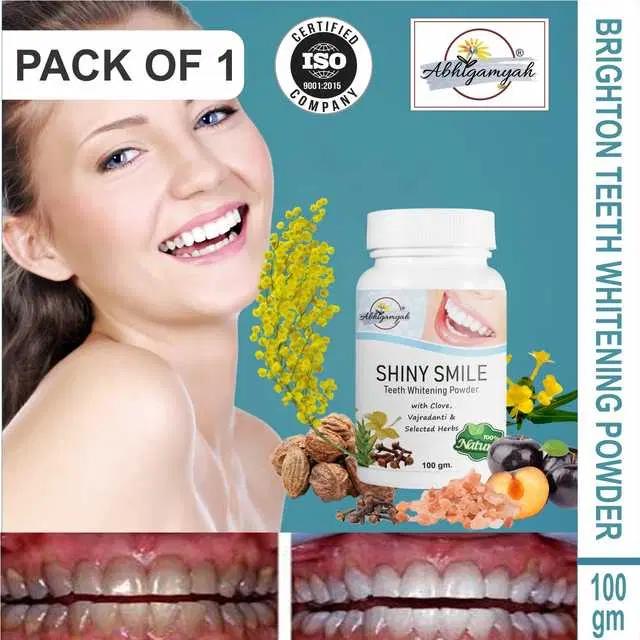Abhigamayh 100 % Organic Teeth Whitening White Tooth Powder For Tobacco Stain, Tartar, gutkha Stain And Yellow Teeth Removal, 100 g, Pack Of 1, A-1075