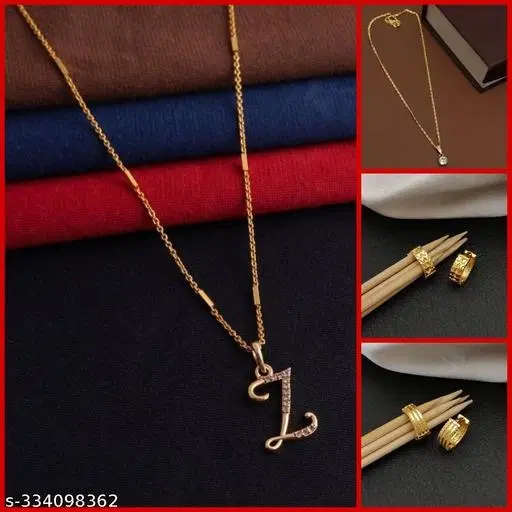 Alloy 2 Pcs Pendant with Chain & 2 Pair Earrings for Women, Set of 4 (Multicolor)
