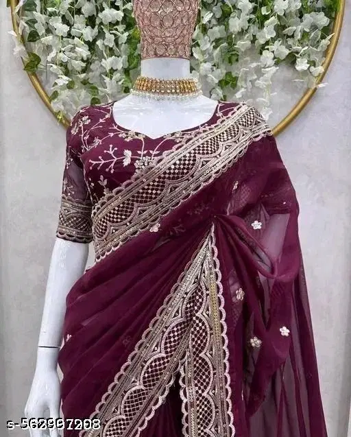 Chiffon Solid Saree For Women, Purple