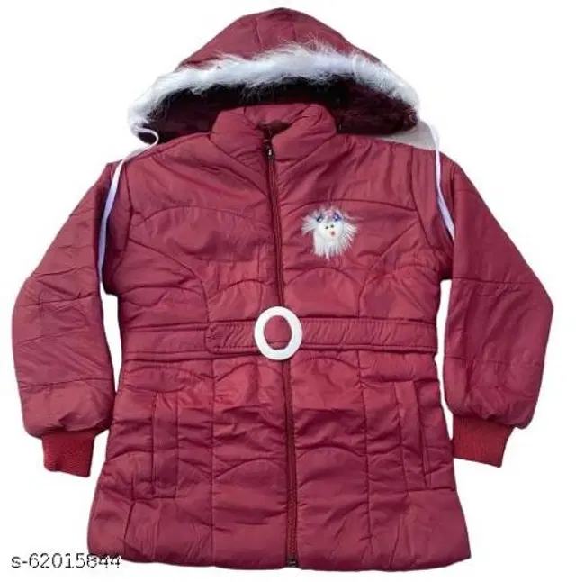Polyester Jacket for Girls (Maroon, 1-2 Years)