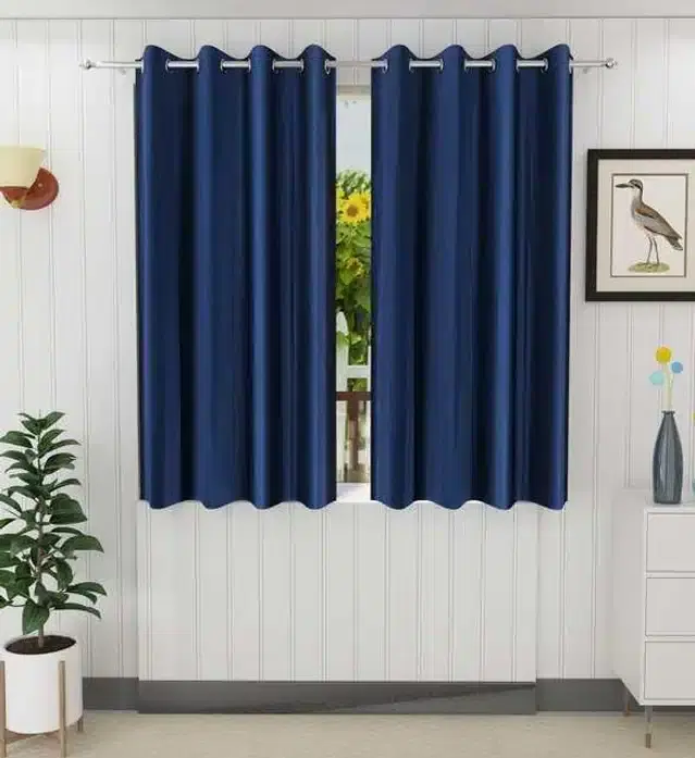 Window Curtain, Pack of 2, Blue, 4X5 Feet