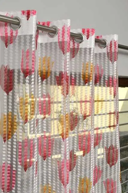 Homefab Polyester Curtains, White & Maroon, 9 Feet, HF-162