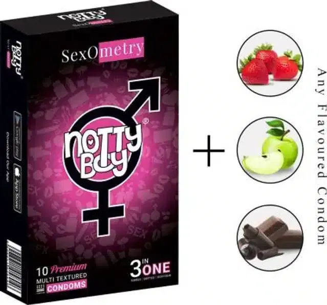 NottyBoy SexOmetry 3 in 1 Ribbed Dotted Contour Condoms, Pack of 10