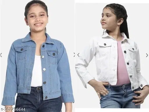 Denim Jacket for Girls, Pack of 2 (Blue & White, 5-6 Years)