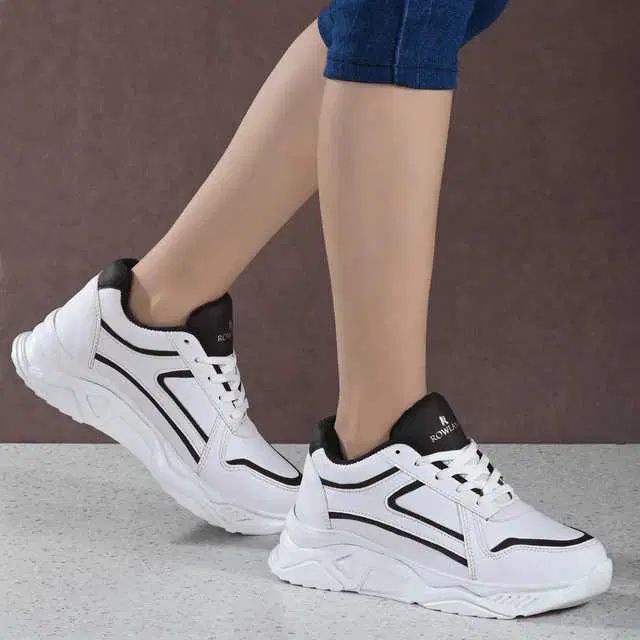 Sport Shoes for Women (White & Black, 4) (MSDO-86)