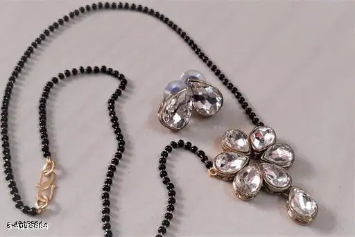 Alloy Mangalsutra With Earring for Women, Black