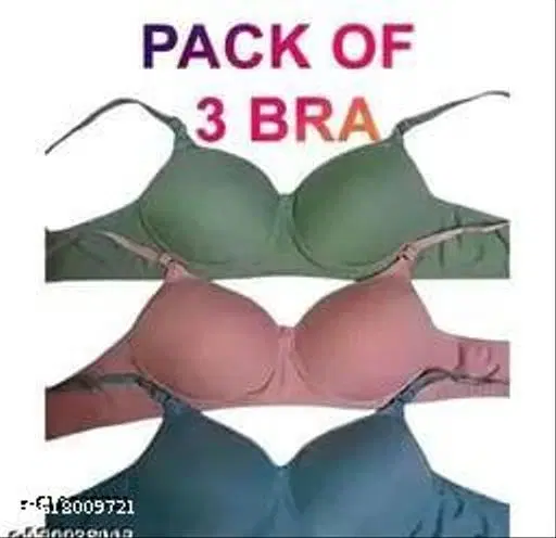 Cotton Lightly Padded Bra for Women, Pack of 3 (Green, 40B)