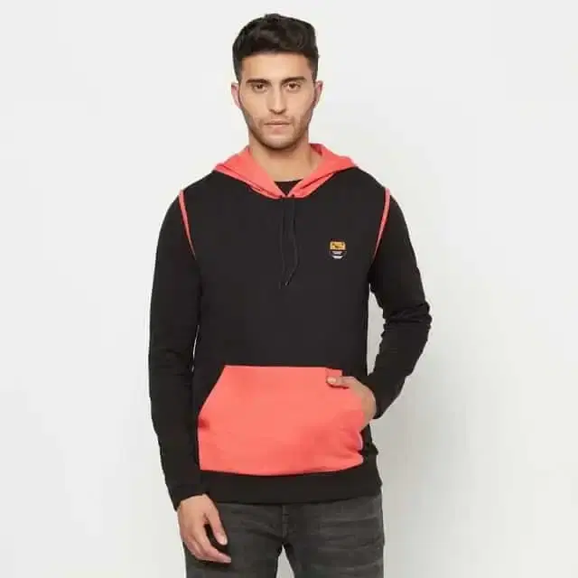 Glito Sleeveless Hoodies Sweatshirt With Pink Kangaroo Pocket (Black, S)