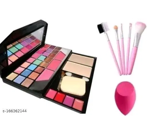Combo of Makeup Kit with Makeup Blender & 5 Pcs Makeup Brushes, Multicolor, Set of 7