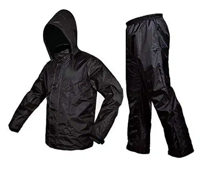 Nylon Rainsuit for Unisex, Black, L