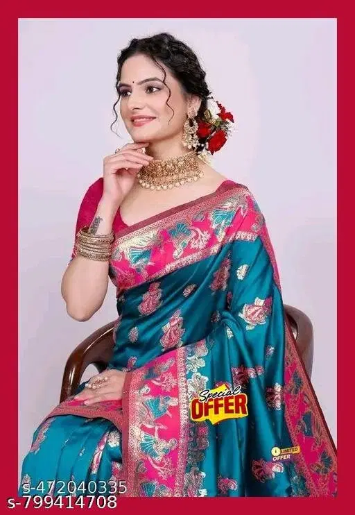 Kanjeevaram Saree for Women (Blue, Free Size)