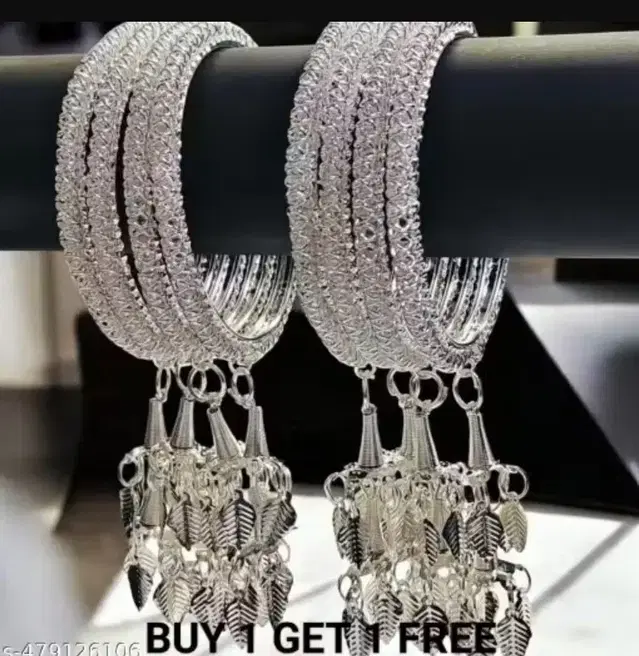 Alloy Bangles for Women, Silver, Pack of 4 (2.6)