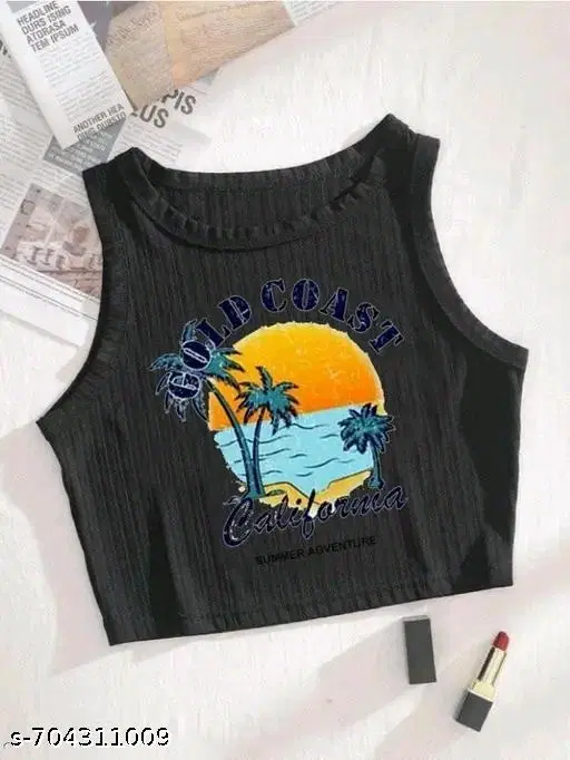 Cotton Blend Printed tops for Women, Black (XS)