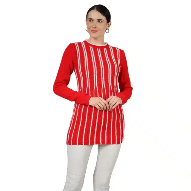 Woollen Blend Full Sleeves Cardigan for Women (Red, M)