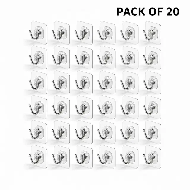 Plastic Wall Hooks, Transparent (Pack of 20)