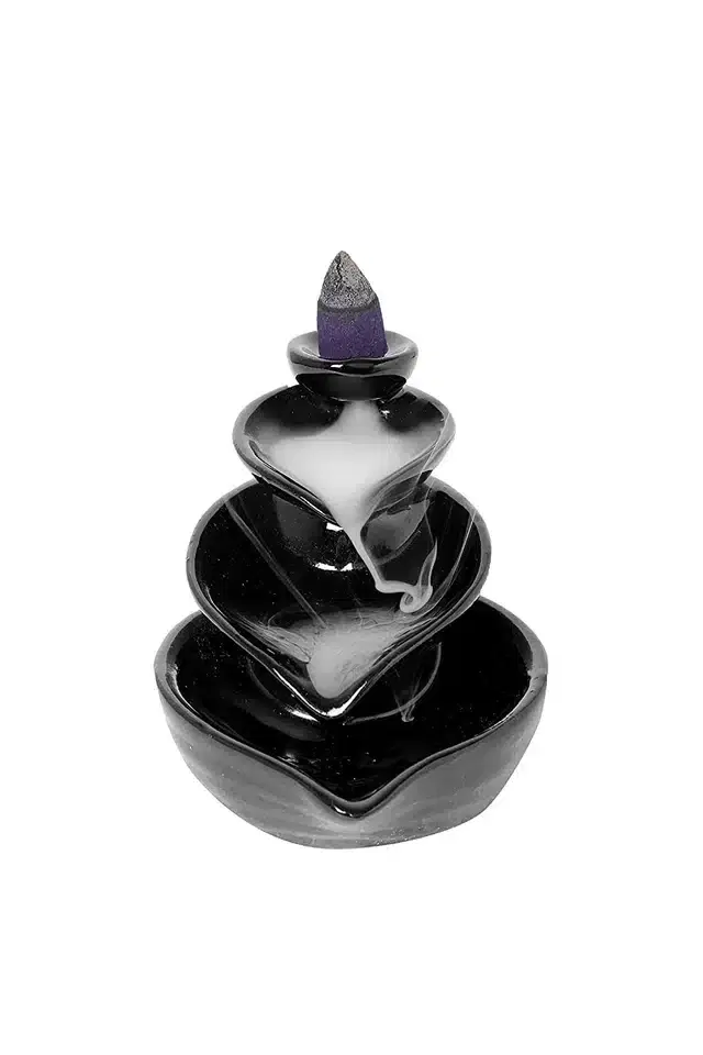 Ceramic Incense Burner with Cones, 10 Pcs, Black