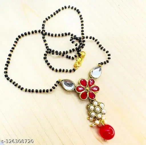 Alloy Mangalsutra With Earring for Women, Red
