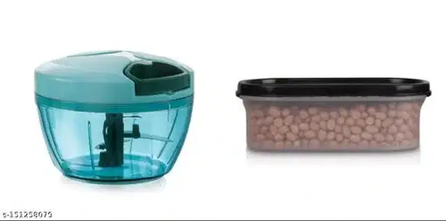 Manual Chopper with Storage Box, Black & Blue, Set of 2