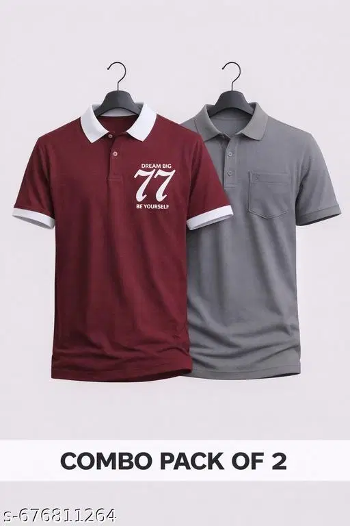 Cotton Blend Printed T-shirt for men, Maroon & Grey (M) Pack of 2