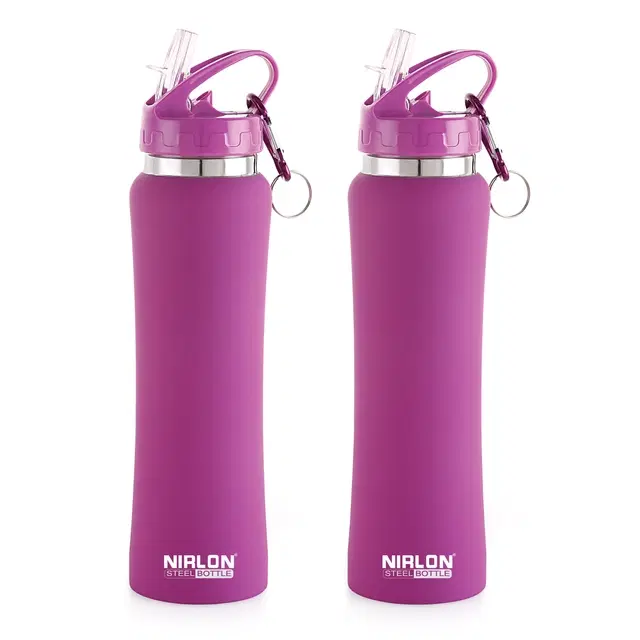 Nirlon Stainless Steel Sipper Water Bottle, Purple, 750 ml, Pack of 2