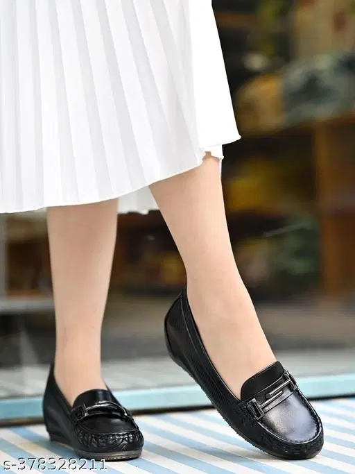 Shoetopia Loafers for Women (Black, IND-3)